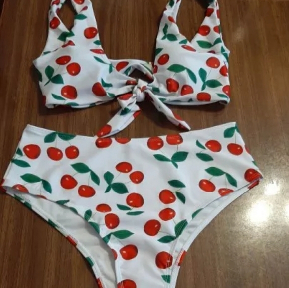 Cherry high waist tie front bikini - Picture 2 of 6
